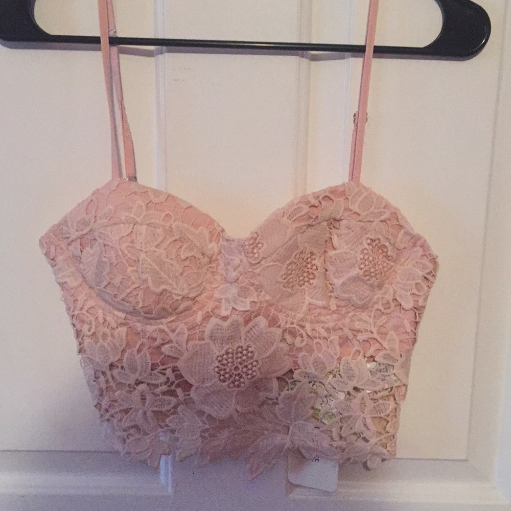 Adorable pink lace crop top